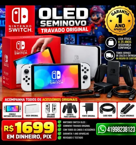 NINTENDO SWITCH OLED SEMINOVO, GARANTIA 1 ANO, LOJA