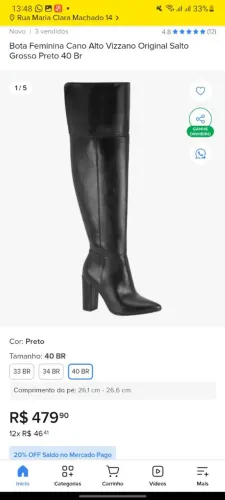 Botas de cano alto Vizzano na cor preta com salto bloco Último 37 para o inverno