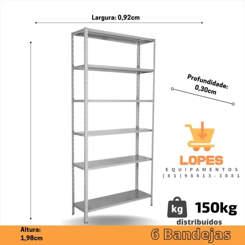 Estante prateleira de aço com 6 bandejas e pintura eletrostática direto da distribuidora