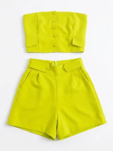 Vendo conjunto usado apenas 1 vez verde limão composto por croped e short alfaiataria