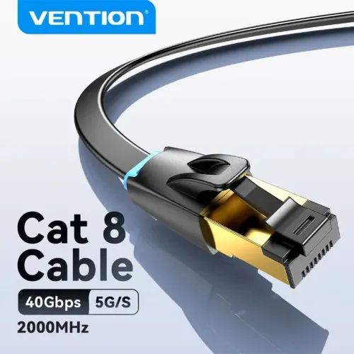 Cabo de Rede Cat8 5 Metros Flat Vention 40Gbps 2000MHz para PC Gamer