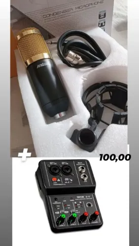 MIC Bm800 e Interface de áudio Teyun 48V + Mic condensador BM800