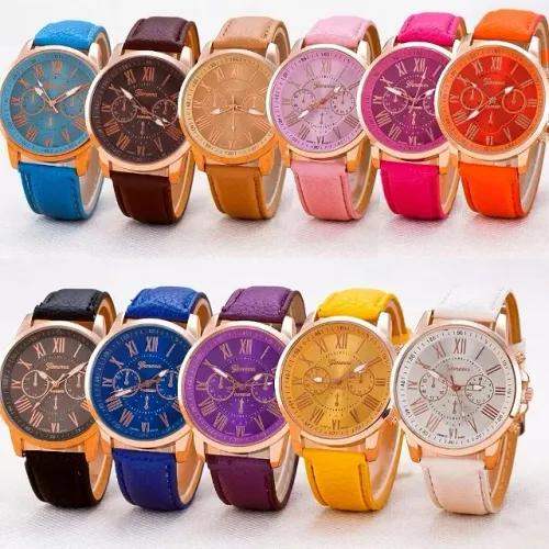 Relógio Feminino Coleção Quartzo Geneva Platinum Estilo Fashion Moda Pulseira PU Elegante