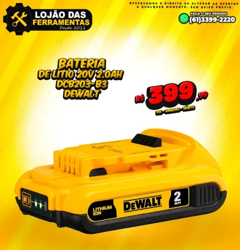 Bateria de Lítio 20V 2.0Ah DCB203-B3 Dewalt