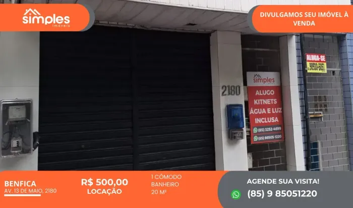 Imóvel para aluguel possui 20 metros quadrados em Benfica - Fortaleza - CE