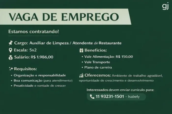 ATENDENTE DE RESTAURANTE - REDE DE FRANQUIAS EM CRESCIMENTO