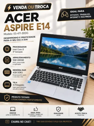 ? Notebook Acer Aspire E14 Branco ? SSD 240GB ? Ótimo para Estudos e Trabalho