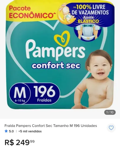 Pacote fralda Pampers M com 196