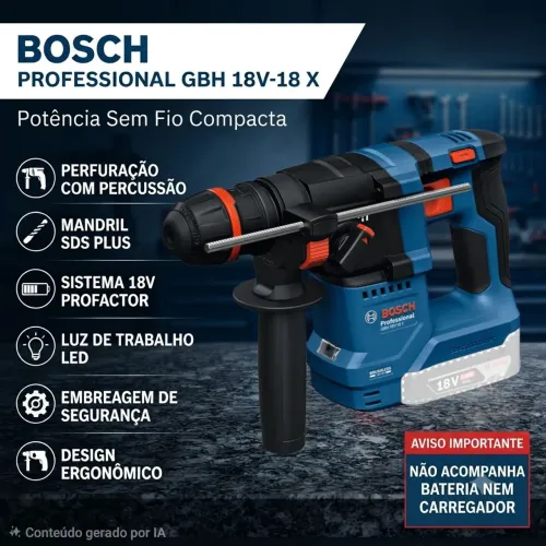Martelete a bateria Bosch GBH 18V-18X lacrado.