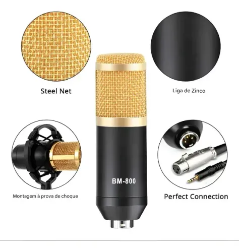 04 Microfones - Bm800 Com Braço Articulado (Usado) - Ideal para PODCAST