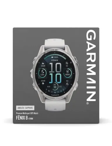 Branco: Garmin Fenix 8 47mm AMOLED - Prata / Branco - Novo Lacrado<br>