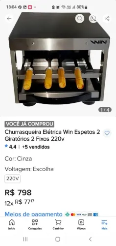 Churrasqueira elétrica Win semi nova