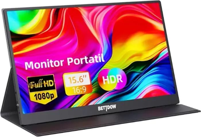 Bettdow Monitor Portatil 15,6'', FHD 1080P Monitor Portátil Conectado Com USB C Dupla/HDMI