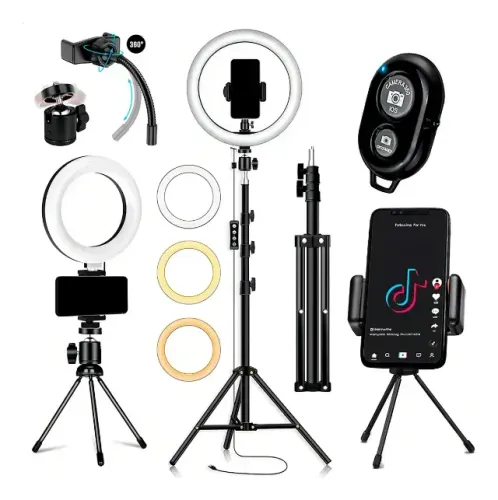 Kit Dreamfull Ring Light 26cm 16cm Controle Bluetooth 3 Tons Tripé 2.10m Mesa Bivolt