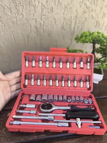 Kit Jogo de Soquetes 46 Peças com Catraca e Maleta