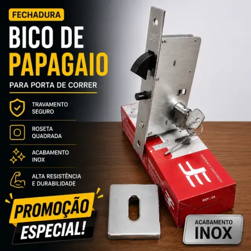 Fechadura Bico de Papagaio em Promoção - Roseta Quadrada inox para Portas de Correr