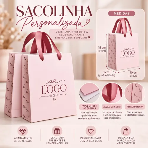 Sacola Personalizada com Logo 10x15cm | Embalagem para Loja