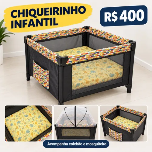 Chiqueirinho Infantil com Colchão e Mosquiteiro