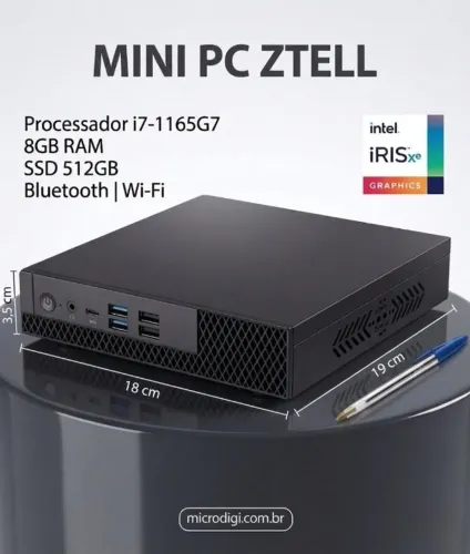 Mini PC ZTELL (lacrado!) i7-11ª , 8GB RAM, SSD 512GB, BT, Wi-Fi, WIFI, WIN 11 PRO ORIGINAL