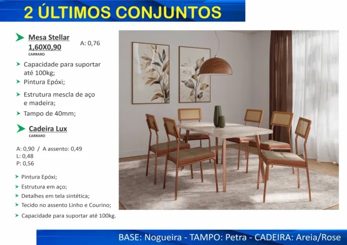 MESA DE JANTAR STELLAR MDP 160X90 C/ 6 CAD LUX -