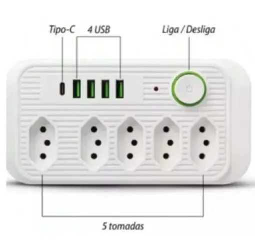 Filtro de linha com USB padrão e tipo C 5 tomadas ano 1.9 metros
