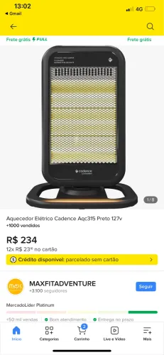 Aquecedor Elétrico Cadence Aqc315 Preto 127v