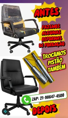 Fazemos forração de algumas cadeiras de escritório, reparo e troca de pistão amortecedor
