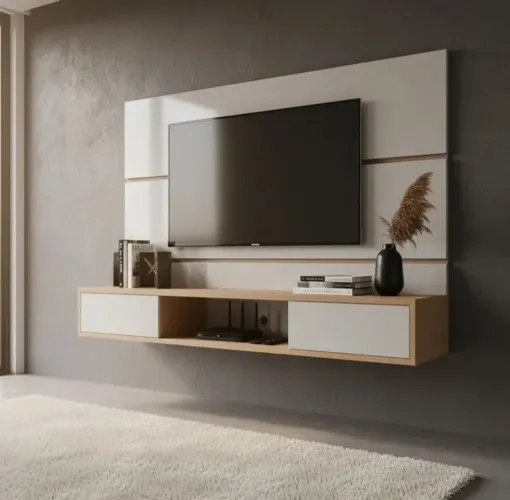 Painel para TV até 70 polegadas Cor Off e Madeira
