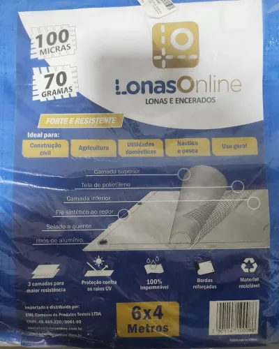 Lona impermeável 6x4 metros - Camping e pesca - Nova