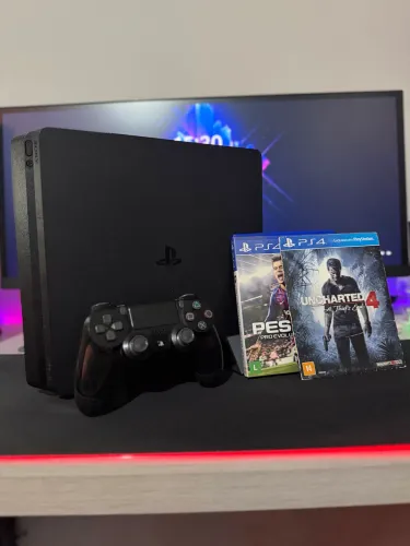 PS4 Slim Conservadíssimo + Controle Original + Jogos