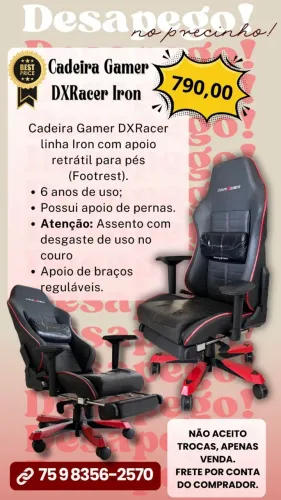 Cadeira Gamer DXRacer linha Iron com apoio retrátil para pés (Footrest).