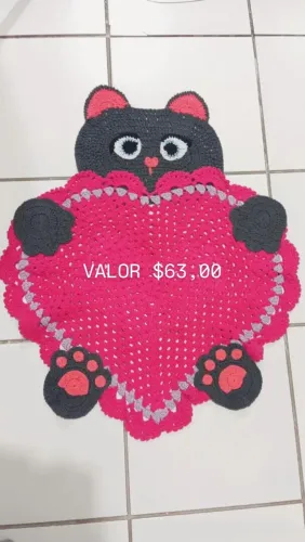 Tapete de crochê Gatinha CARINHOSA dia dos NAMORADOS