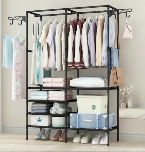 Arara Dupla Closet Sapateira Cabideiro C/ Prateleiras Preto