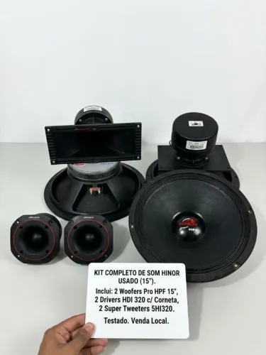 Kit Som Automotivo Comp. Hinor: Par Woofers 15" + Par Drivers HDI320 + Par Tweeters 5HI320
