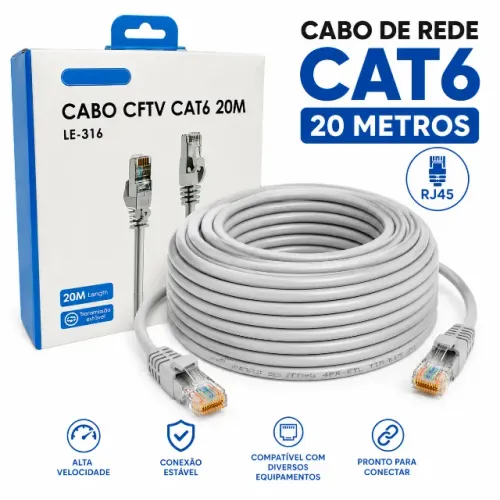 Cabo de rede Categoria 6 RJ45 20m cinza
