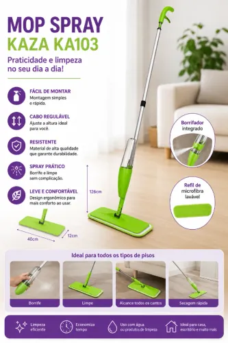 Mop Spray com Reservatório e Refil de Microfibra - Limpeza Rápida