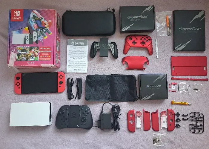 Nintendo Switch OLED Desbloqueado 128GB, Carcaças Extremerate, Joycon LinYuvo, Capas