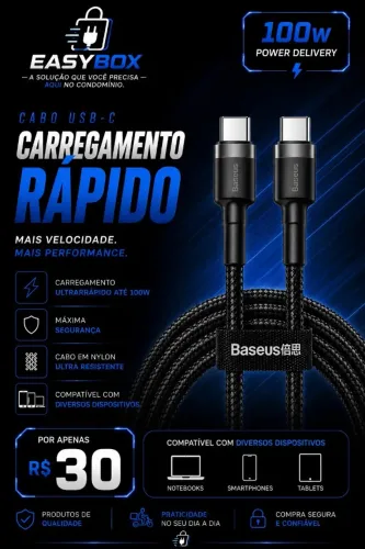 Cabo Usb Tipo C 100w (Carregamento rápido)