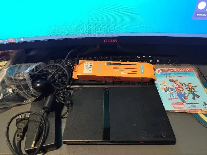 Playstation 2 Slim Preto Scph 77007 C/ Matrix Original