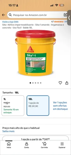 Aditivo impermeabilizante - Sika-1 amarelo - Argamassa e concreto - Uso Fácil - Balde 18L