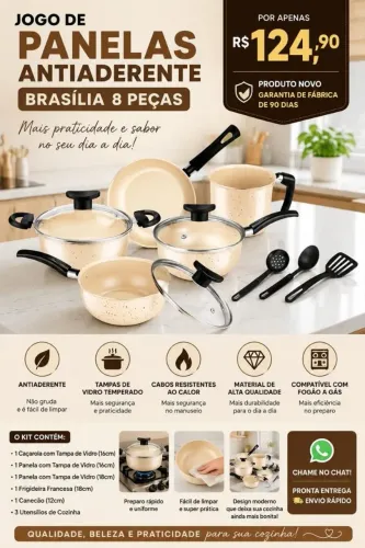 Kit 8 peças,panelas antiaderentes