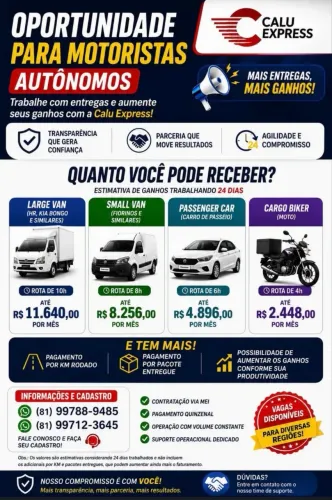 OPORTUNIDADE PARA MOTORISTAS