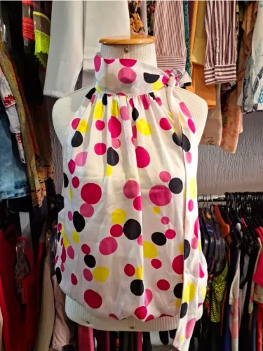 Blusa Twee Borisu Vintage Polka Dot Bolinhas Coloridas 2000s - Tam M