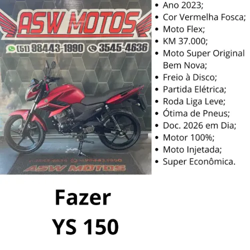 Fazer YS 150 Ano 2023 Vermelha Fosca
