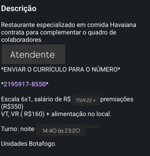 Vaga para atendimento