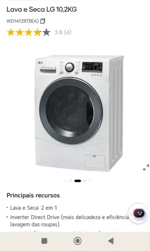 Lava e Seca LG Inverter Direct Drive de 10,2kg para lavagem e 6kg para secagem (Cor Inox)