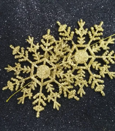 Enfeite Presente Dourado 2pçs Wf9897 /3699 Flocos Neve Glitter