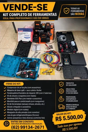 Kit ferramentas para refrigeração e ar condicionado
