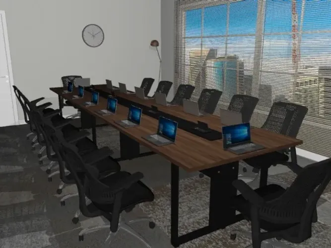 Mesa de Reunião Trapeze Delluxe Copenhagen. Alto Padrão 16 tomadas L540cm x L130cm x A74cm