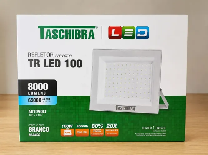 Refletor LED Taschibra 100W Novo na Caixa - 8000 Lúmens